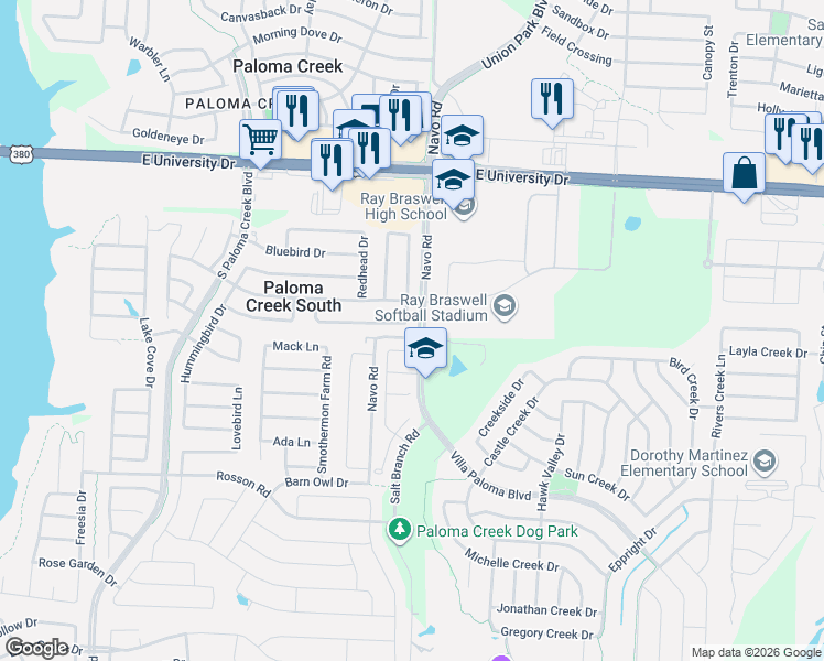 map of restaurants, bars, coffee shops, grocery stores, and more near 1829 Ringtail Drive in Little Elm