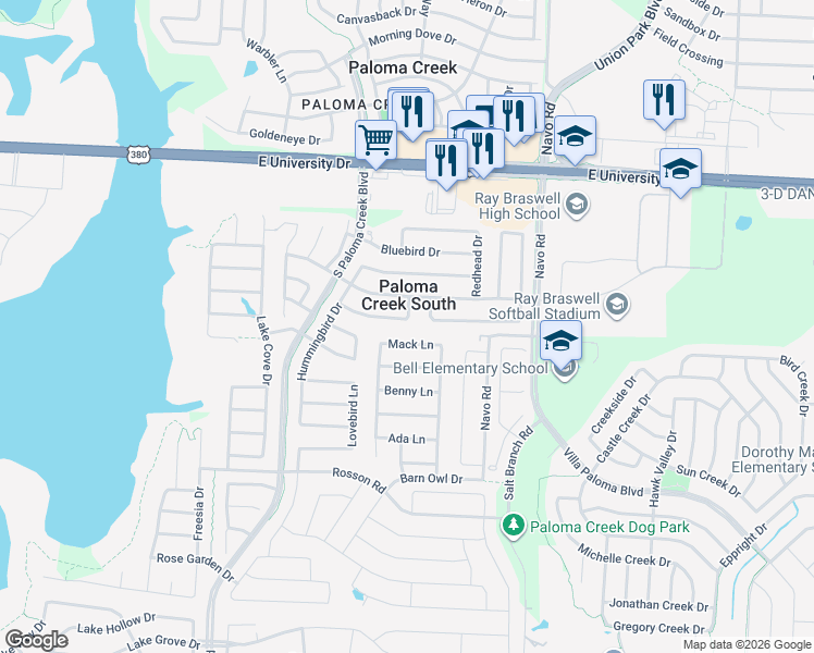 map of restaurants, bars, coffee shops, grocery stores, and more near 1532 Canaray Drive in Little Elm