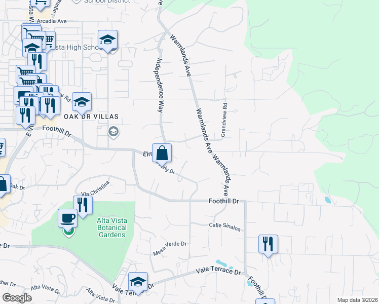 map of restaurants, bars, coffee shops, grocery stores, and more near 1237 Dolphin Circle in Vista