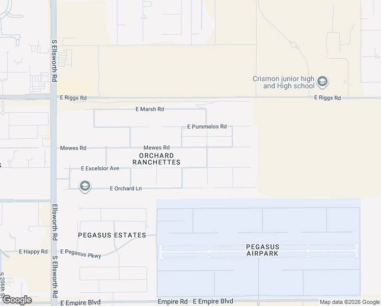 map of restaurants, bars, coffee shops, grocery stores, and more near 21358 East Mewes Road in Queen Creek