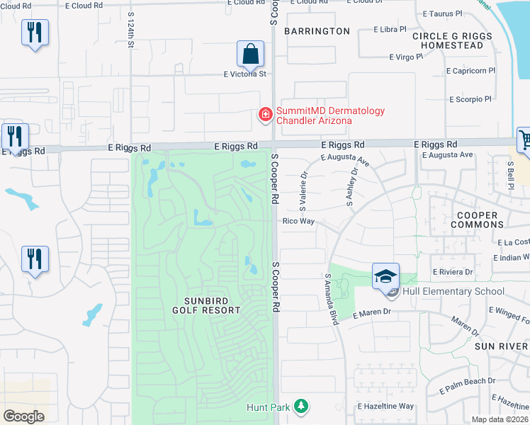 map of restaurants, bars, coffee shops, grocery stores, and more near 6228 South Oakmont Drive in Chandler