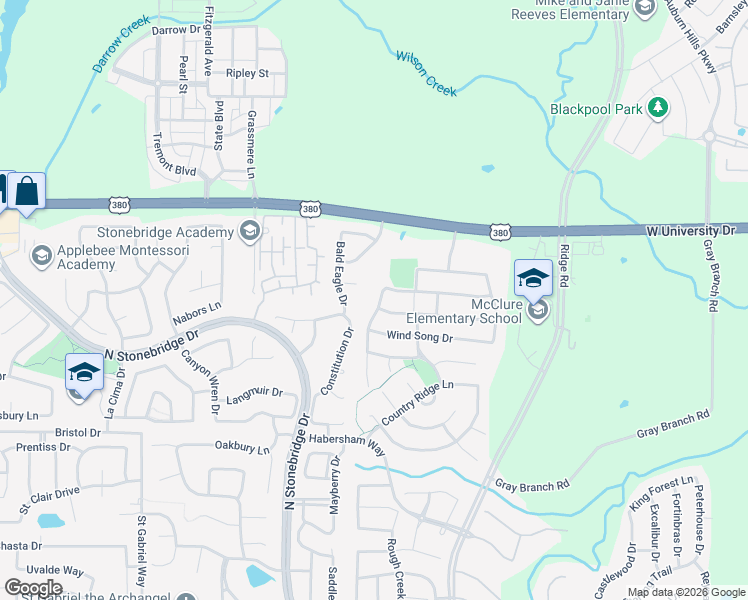 map of restaurants, bars, coffee shops, grocery stores, and more near 1505 Shenandoah Trail in Anna