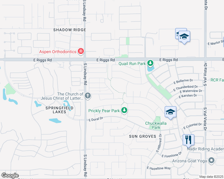 map of restaurants, bars, coffee shops, grocery stores, and more near 6181 South Pearl Drive in Chandler