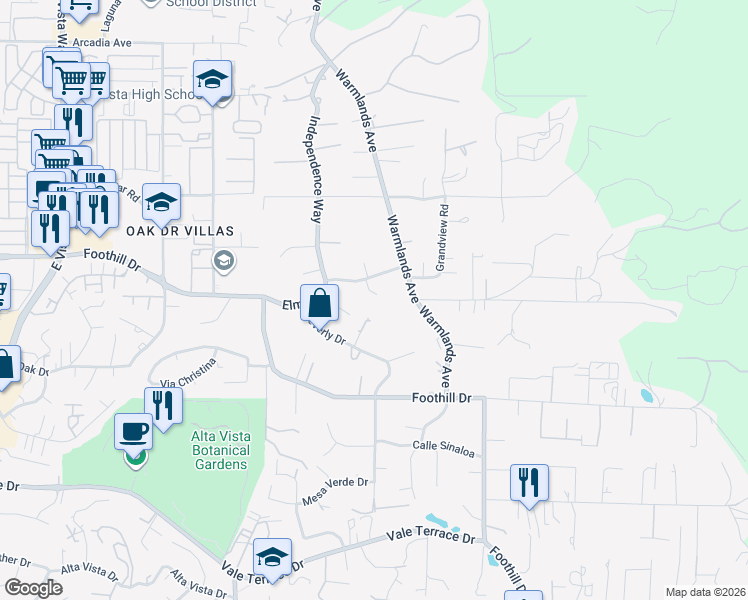 map of restaurants, bars, coffee shops, grocery stores, and more near 1237 Dolphin Circle in Vista