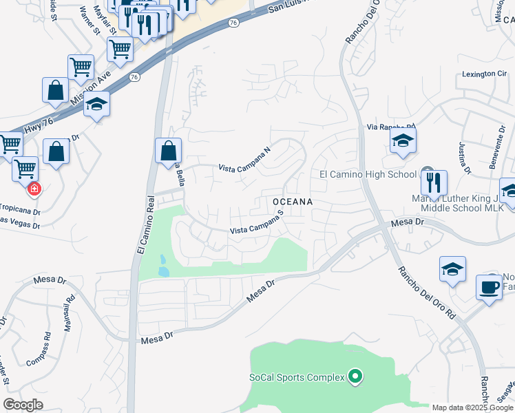 map of restaurants, bars, coffee shops, grocery stores, and more near 3808 Vista Campana North in Oceanside