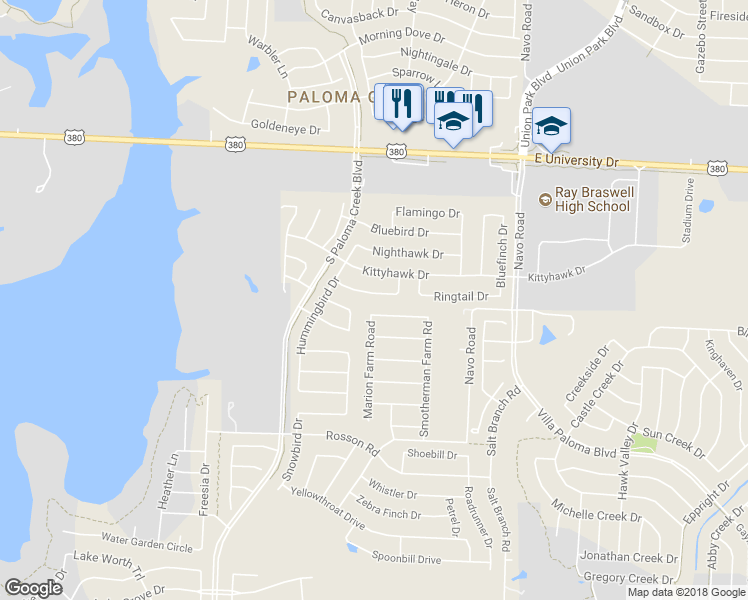 map of restaurants, bars, coffee shops, grocery stores, and more near 1508 Canaray Drive in Little Elm