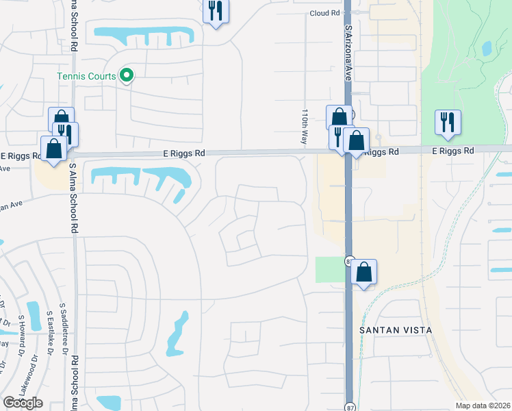 map of restaurants, bars, coffee shops, grocery stores, and more near 10906 East Spring Creek Road in Sun Lakes