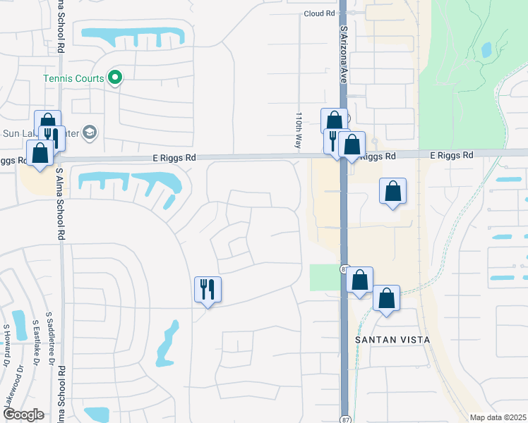 map of restaurants, bars, coffee shops, grocery stores, and more near 10928 East Spring Creek Road in Sun Lakes