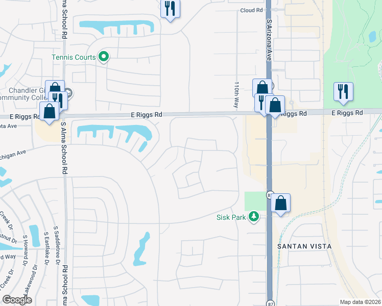 map of restaurants, bars, coffee shops, grocery stores, and more near 10906 East Spring Creek Road in Sun Lakes