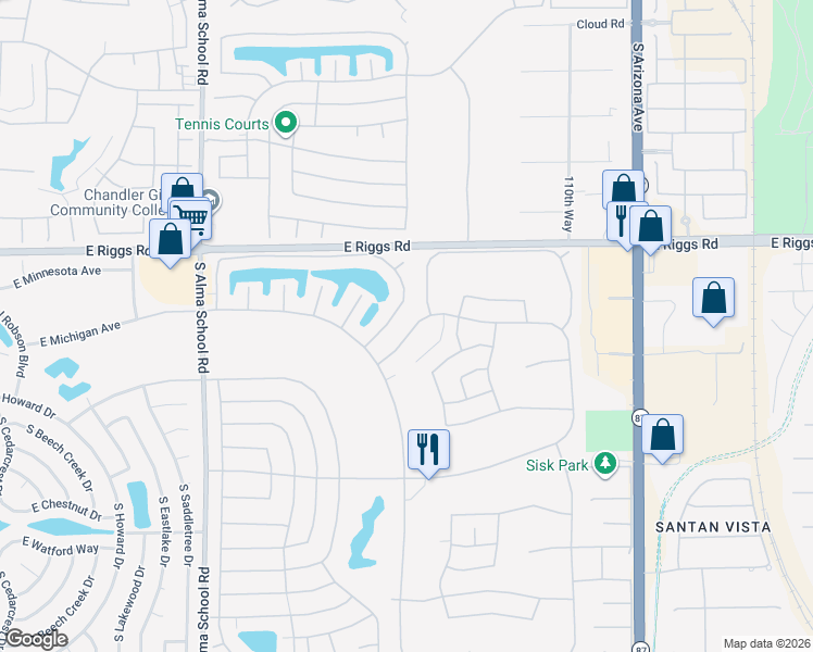 map of restaurants, bars, coffee shops, grocery stores, and more near 25235 South Cloverland Drive in Sun Lakes