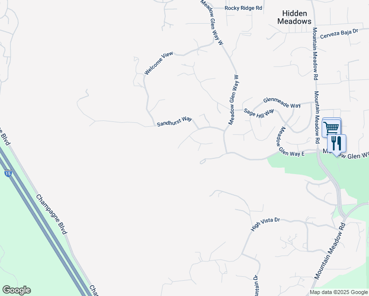 map of restaurants, bars, coffee shops, grocery stores, and more near 9617 Galatea Lane in Escondido