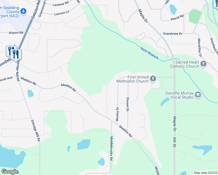 map of restaurants, bars, coffee shops, grocery stores, and more near 1464 Gloria Street in Griffin