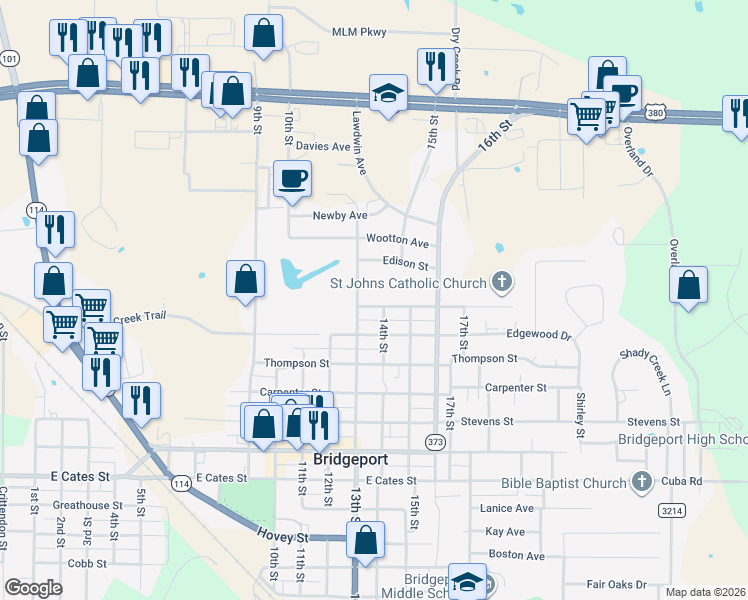 map of restaurants, bars, coffee shops, grocery stores, and more near 1307 Irvin Street in Bridgeport