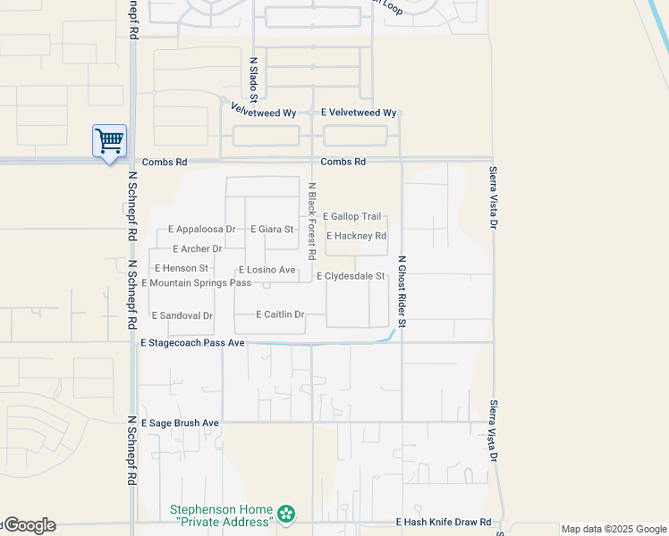 map of restaurants, bars, coffee shops, grocery stores, and more near 4360 East Clydesdale Street in San Tan Valley