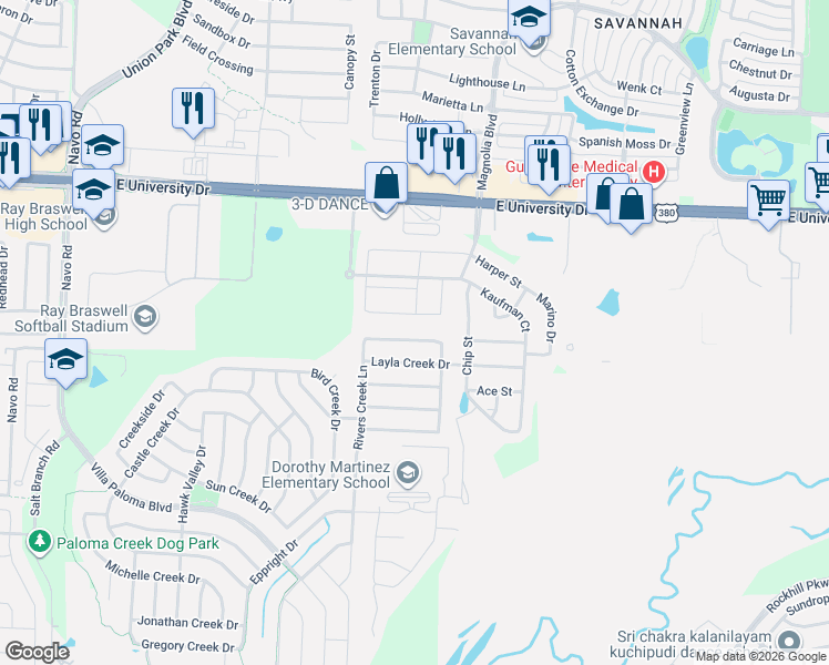 map of restaurants, bars, coffee shops, grocery stores, and more near 3117 Walker Creek Drive in Little Elm