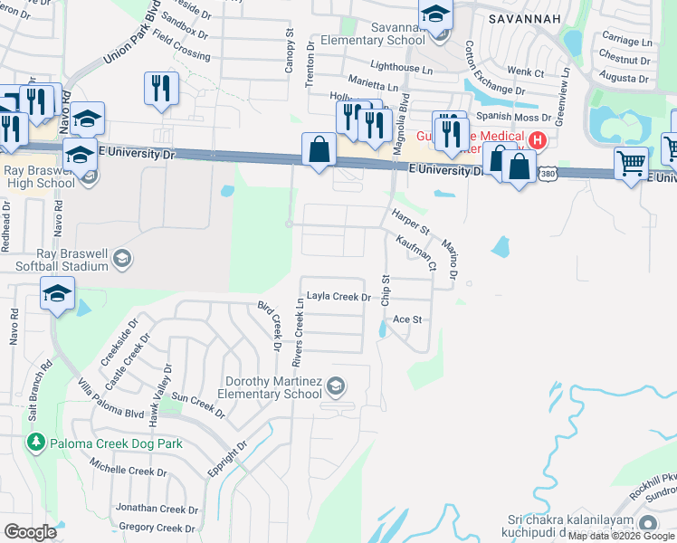 map of restaurants, bars, coffee shops, grocery stores, and more near 3117 Walker Creek Drive in Little Elm