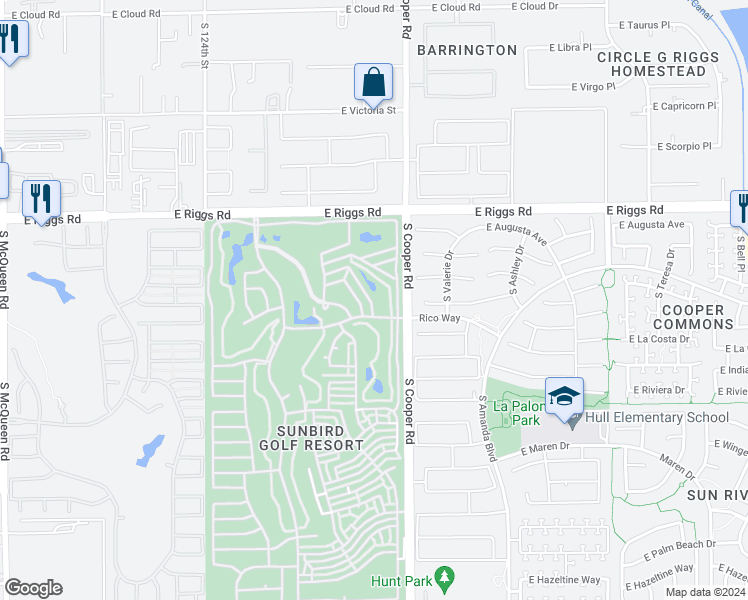 map of restaurants, bars, coffee shops, grocery stores, and more near 6241 South Pinehurst Drive in Chandler