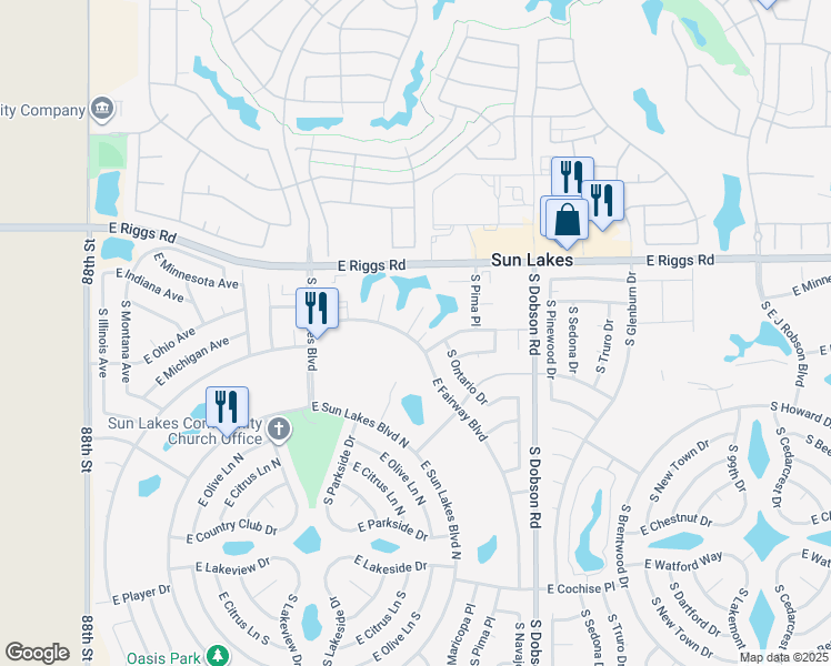 map of restaurants, bars, coffee shops, grocery stores, and more near 9302 East Fairway Boulevard in Sun Lakes