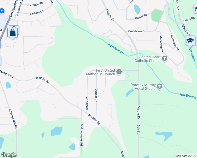map of restaurants, bars, coffee shops, grocery stores, and more near 1408 Dauset Drive in Griffin