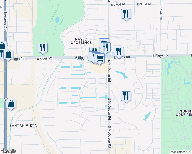 map of restaurants, bars, coffee shops, grocery stores, and more near 888 East Bellerive Place in Chandler