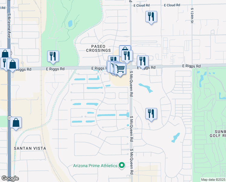 map of restaurants, bars, coffee shops, grocery stores, and more near 888 East Bellerive Place in Chandler