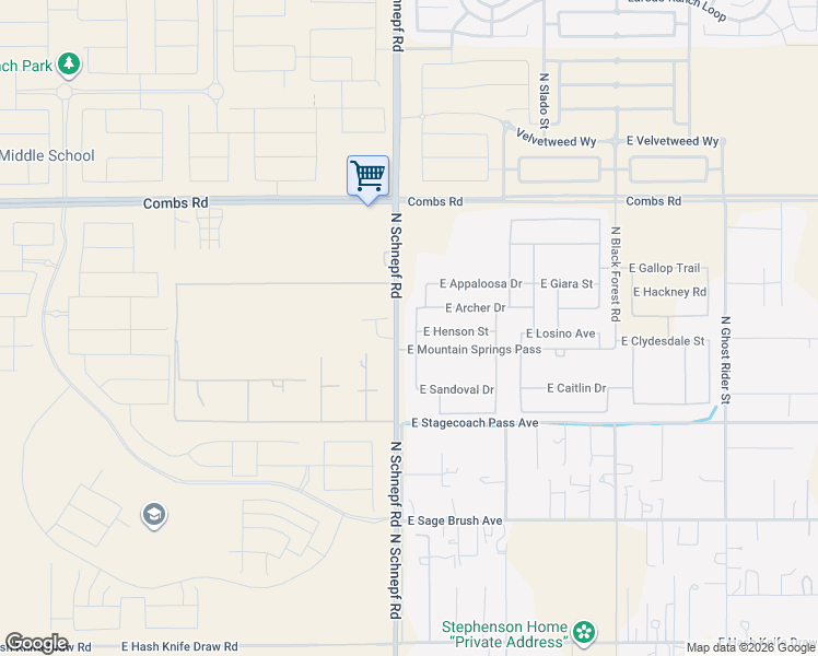 map of restaurants, bars, coffee shops, grocery stores, and more near 37100 North Addison Lane in San Tan Valley