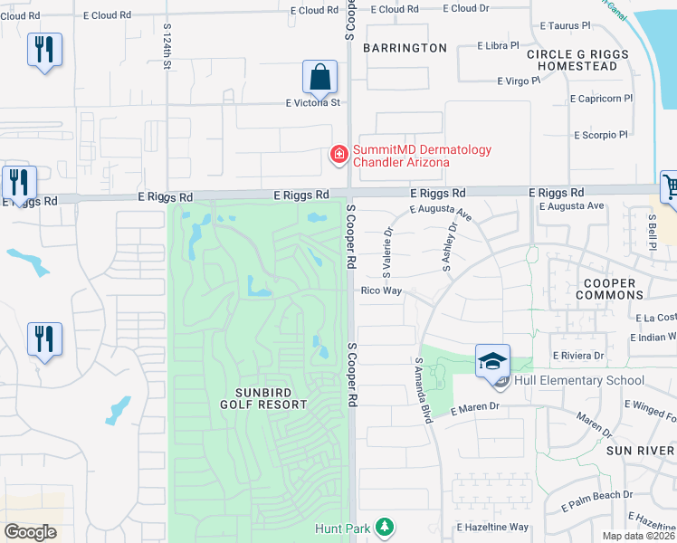 map of restaurants, bars, coffee shops, grocery stores, and more near 6228 South Oakmont Drive in Chandler