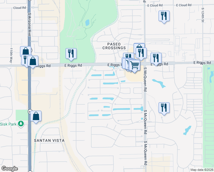 map of restaurants, bars, coffee shops, grocery stores, and more near 714 East Bellerive Place in Chandler