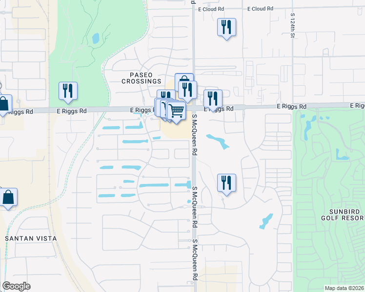 map of restaurants, bars, coffee shops, grocery stores, and more near 960 East Bellerive Place in Chandler