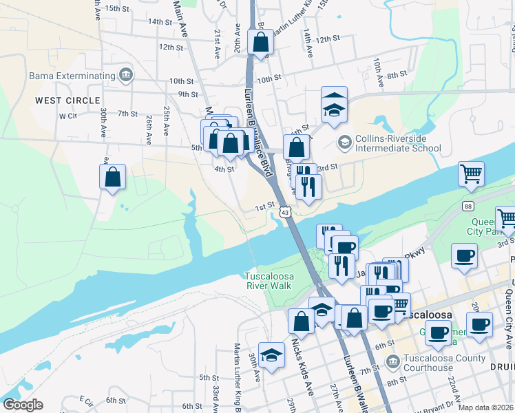 map of restaurants, bars, coffee shops, grocery stores, and more near 1902 1st Street in Northport
