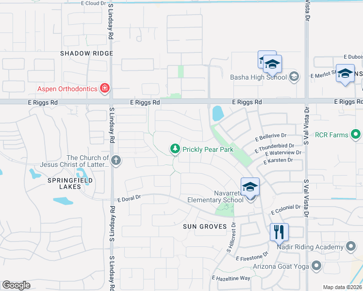 map of restaurants, bars, coffee shops, grocery stores, and more near 6215 South Opal Drive in Chandler