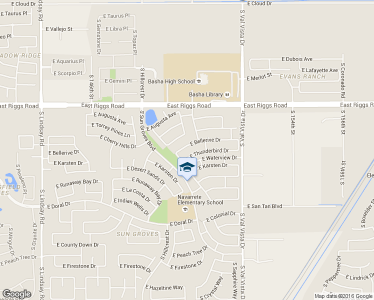 map of restaurants, bars, coffee shops, grocery stores, and more near 4765 East Bellerive Drive in Chandler