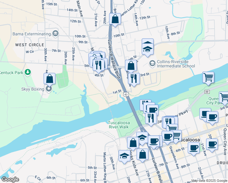map of restaurants, bars, coffee shops, grocery stores, and more near 1902 1st Street in Northport