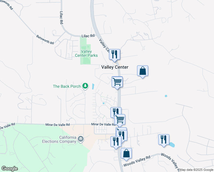 map of restaurants, bars, coffee shops, grocery stores, and more near 27960 Moosa Creek Way in Valley Center