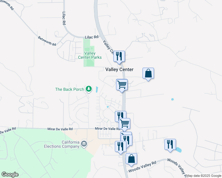 map of restaurants, bars, coffee shops, grocery stores, and more near 27960 Moosa Creek Way in Valley Center