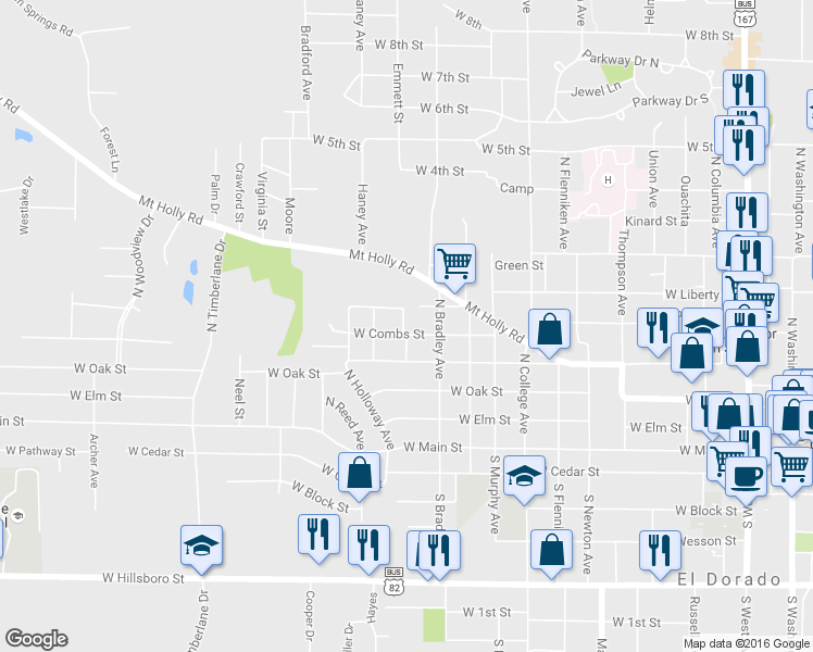 map of restaurants, bars, coffee shops, grocery stores, and more near 500 Redbud Street in El Dorado