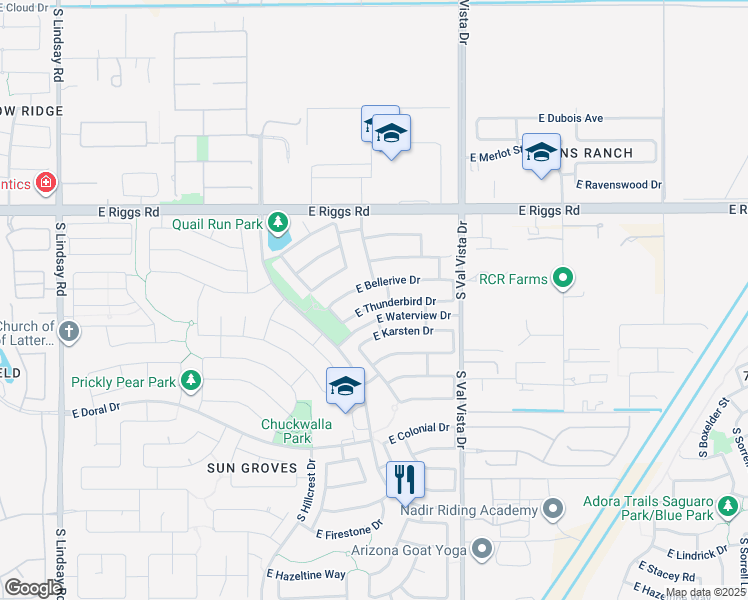 map of restaurants, bars, coffee shops, grocery stores, and more near 4836 East Thunderbird Drive in Chandler