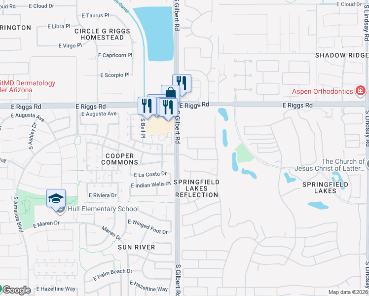 map of restaurants, bars, coffee shops, grocery stores, and more near 6200 South Dragoon Drive in Chandler