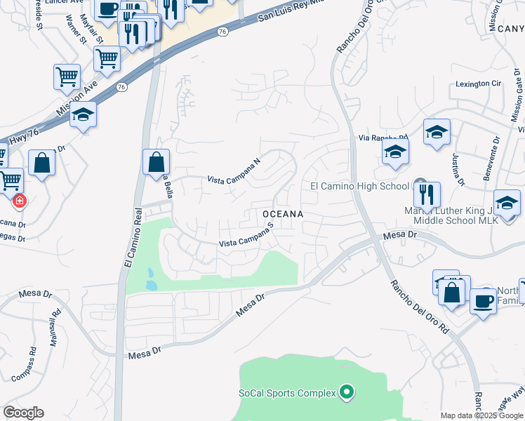 map of restaurants, bars, coffee shops, grocery stores, and more near 3808 Vista Campana North in Oceanside