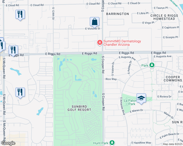 map of restaurants, bars, coffee shops, grocery stores, and more near 6210 South Pinehurst Drive in Chandler