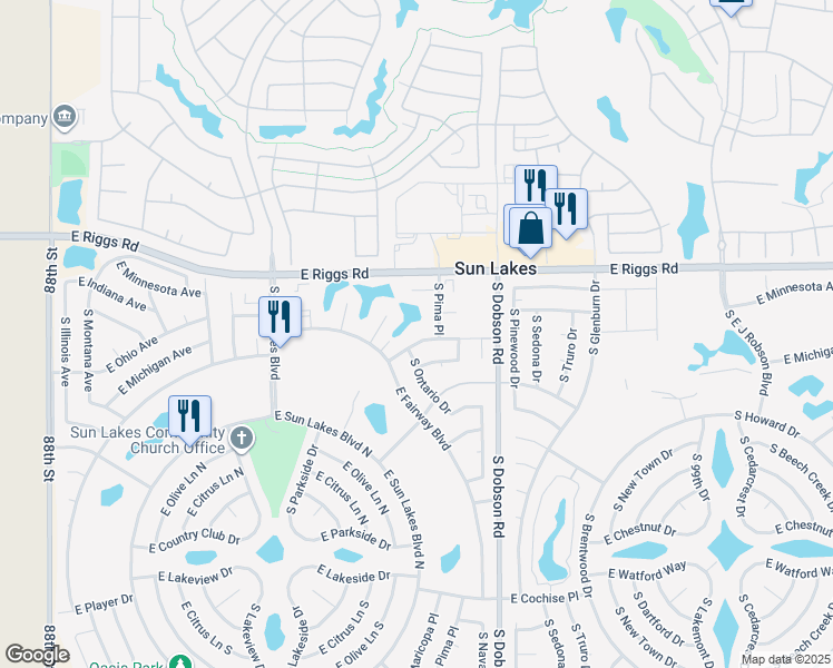 map of restaurants, bars, coffee shops, grocery stores, and more near 9432 East Michigan Avenue in Sun Lakes