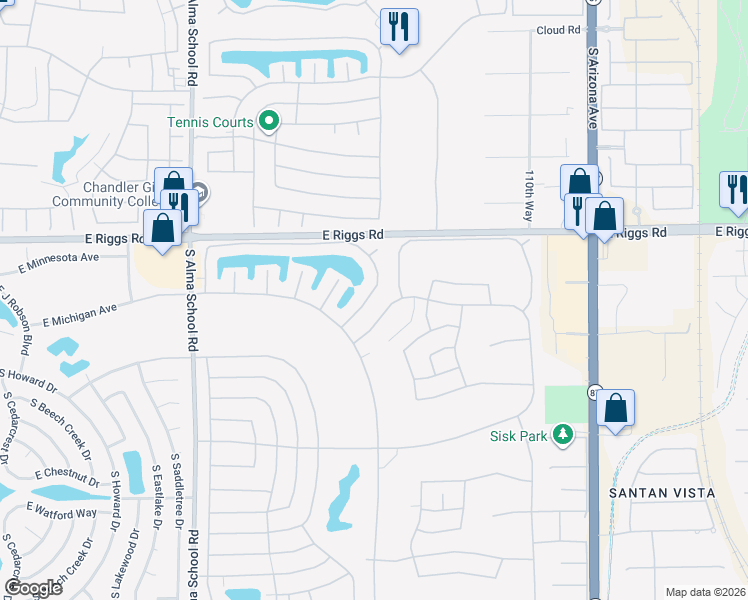 map of restaurants, bars, coffee shops, grocery stores, and more near 25235 South Cloverland Drive in Sun Lakes