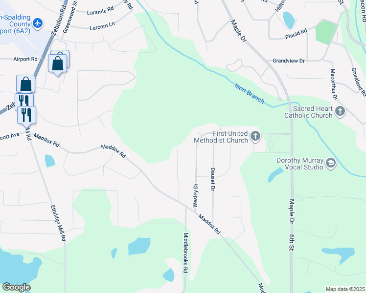 map of restaurants, bars, coffee shops, grocery stores, and more near 1464 Gloria Street in Griffin