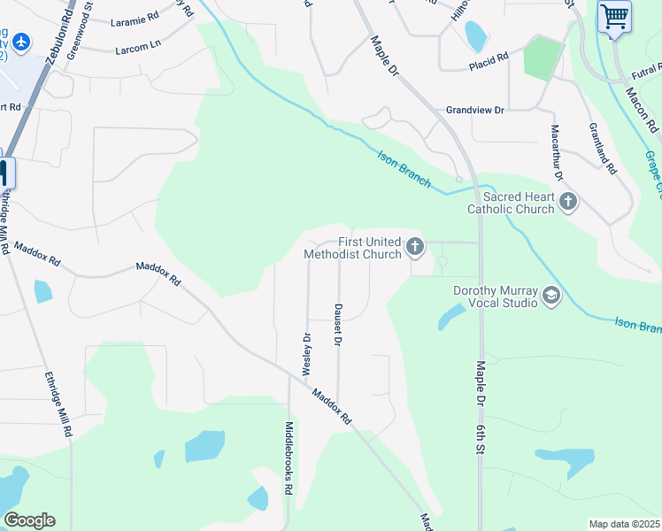 map of restaurants, bars, coffee shops, grocery stores, and more near 1408 Dauset Drive in Griffin