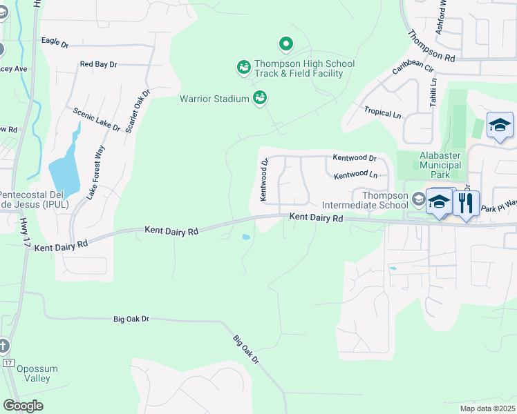 map of restaurants, bars, coffee shops, grocery stores, and more near 284 Kentwood Drive in Alabaster