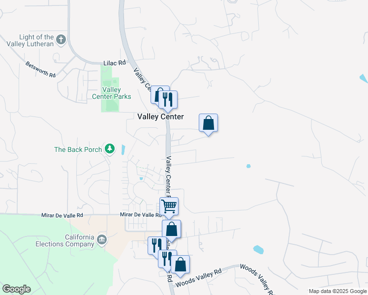 map of restaurants, bars, coffee shops, grocery stores, and more near 27845 Valley Center Road in Valley Center