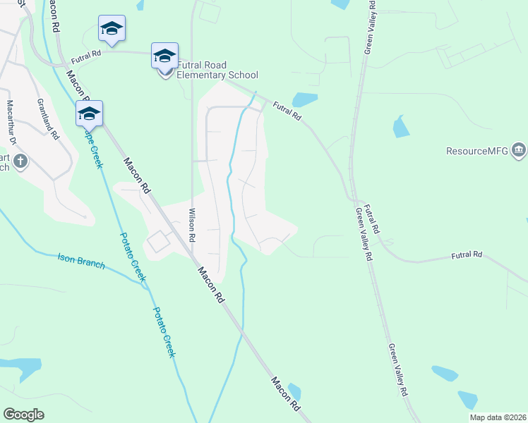 map of restaurants, bars, coffee shops, grocery stores, and more near 406 Woodcreek in Griffin