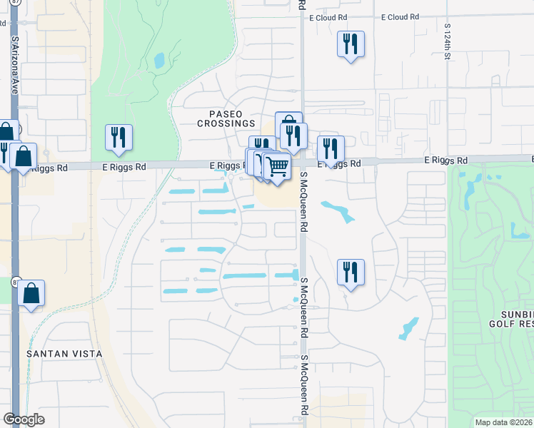 map of restaurants, bars, coffee shops, grocery stores, and more near 888 East Bellerive Place in Chandler