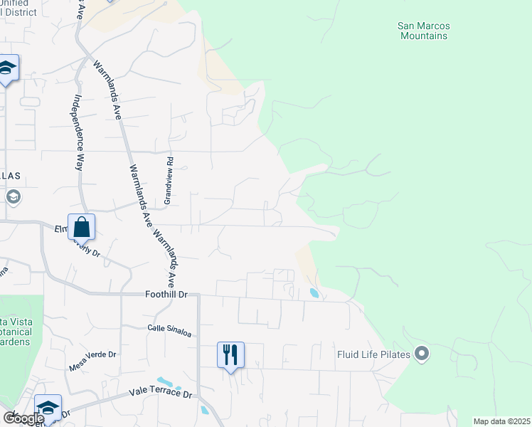 map of restaurants, bars, coffee shops, grocery stores, and more near 2033 Alessandro Trail in Vista