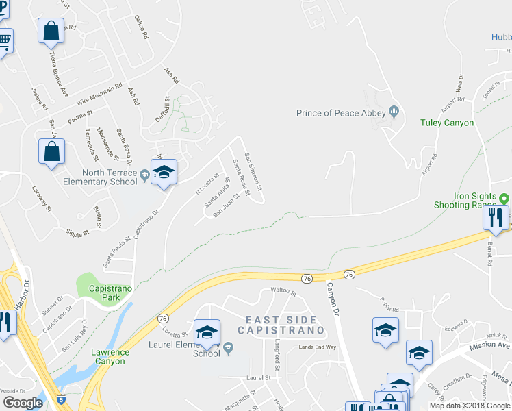 map of restaurants, bars, coffee shops, grocery stores, and more near 1405 Santa Rosa Street in Oceanside